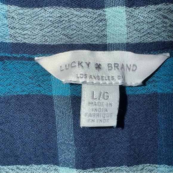 Lucky Brand Shirt Womens Large Blue Plaid L/S Button Down Cotton Viscose Blend - Picture 6 of 9